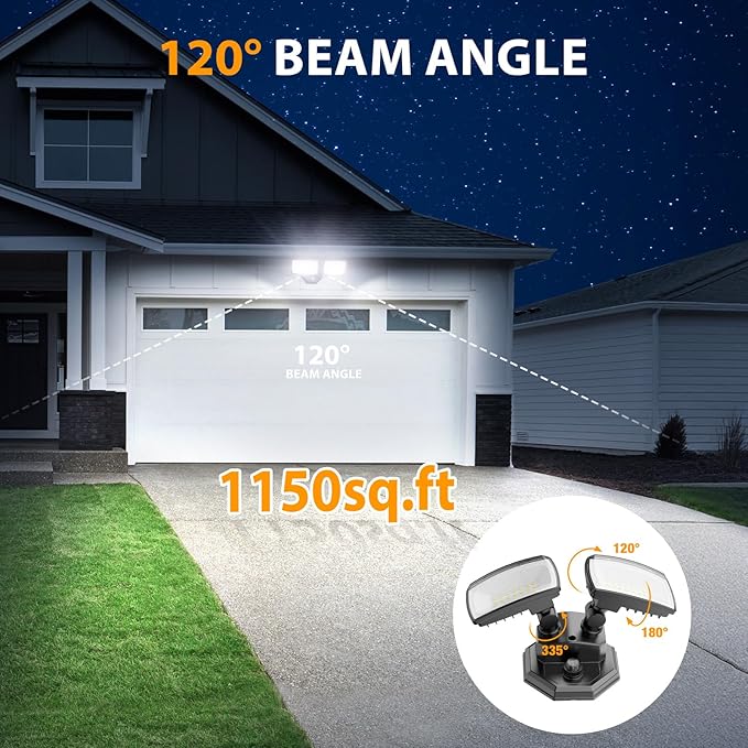 Onforu 32w 3200LM Dusk to Dawn Outdoor Lighting,6500K Dual-Head Flood Light Outdoor with Photocell,IP66 Waterproof Security Lights,Exterior Daylight Off and Night On Black Wall Light for Patio Garden