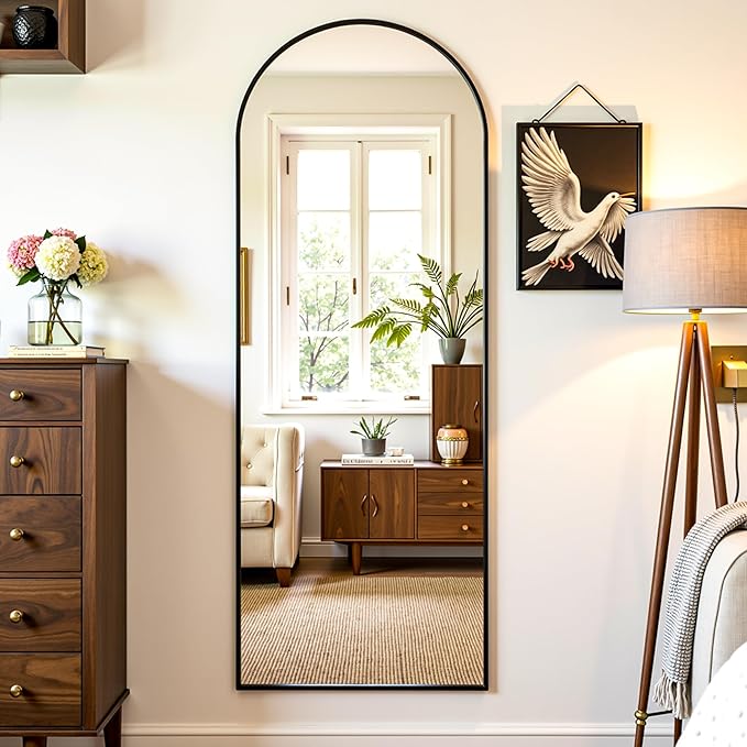 Full Length Mirror, 59"x18" Arched Full Body Mirror, Floor Mirrors with Stand, Body Mirrors Standing Hanging Leaning Against Wall,Aluminum Frame Mirrors for Bedroom Cloakroom,Living Room,Black