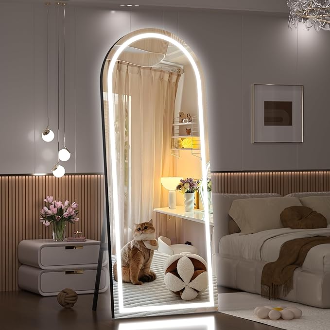 Hasipu 71" X 32" Full Length Mirror with Lights, Black Frame Arch Led Mirror Full Length and 3 Colors Temperatures & Brightness Adjustable,Light Up Mirror Full Body for Bedroom Cloakroom Living Room