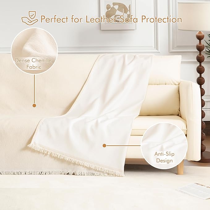 Couch Cover for 3 Cushion Couch Sofa Pet Friendly, Chenille Sectional L Shaped Sofa Cover Washable for Dogs Cats Kids, Leather Furniture Protector Slipcover Decor for Living Room, 71"x134"