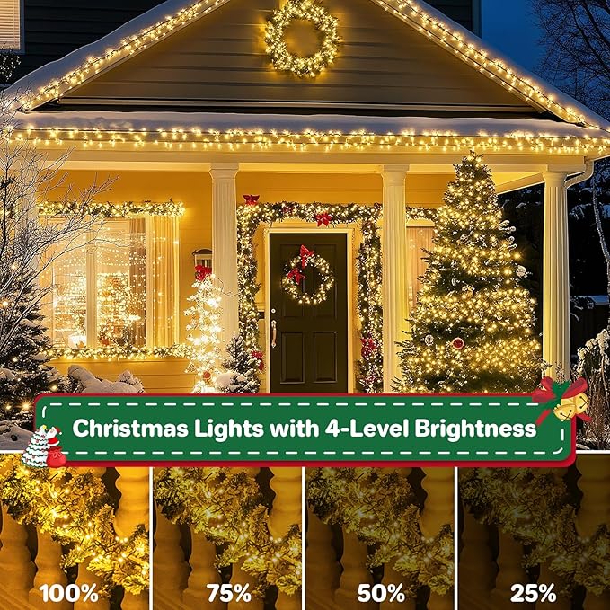 Christmas Cluster Lights Plug-in -52FT 800 LED Firecrackers String Lights,8 Modes Timer Waterproof Twinkle Fairy Lights for Christmas Tree Garland Party(Warm White)