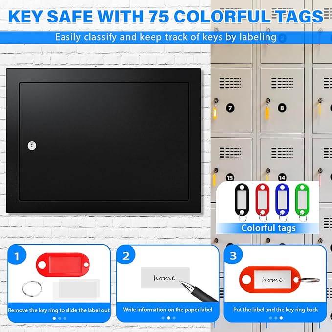 75 Keys Key Lock Box, Anti-Theft Key Cabinet with Key Tags, Key Organizer Wall Mount for Car Garage House Rental Office Business