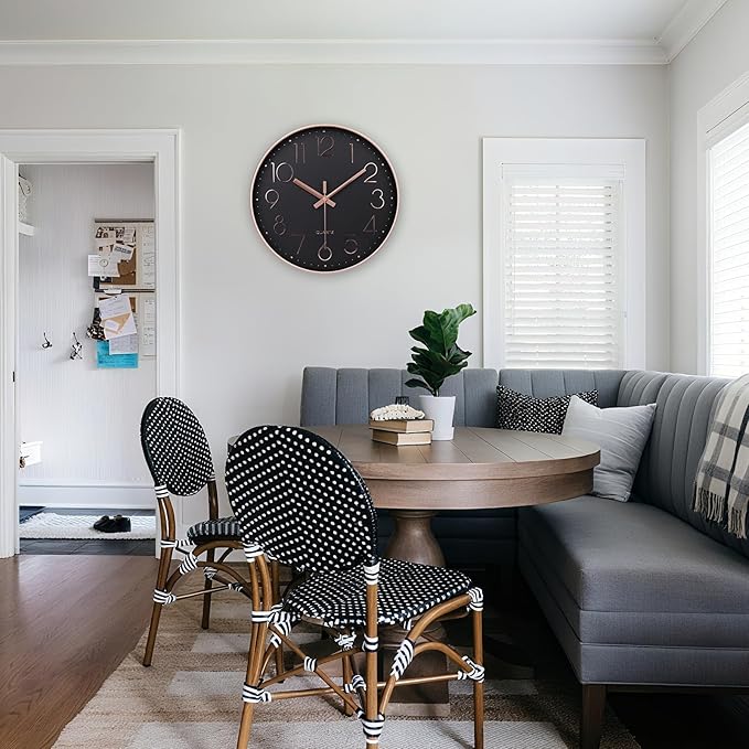 jomparis Rose Gold Black Wall Clock Silent Non-Ticking Quartz Sweep Decorative Battery Operated Wall Clocks