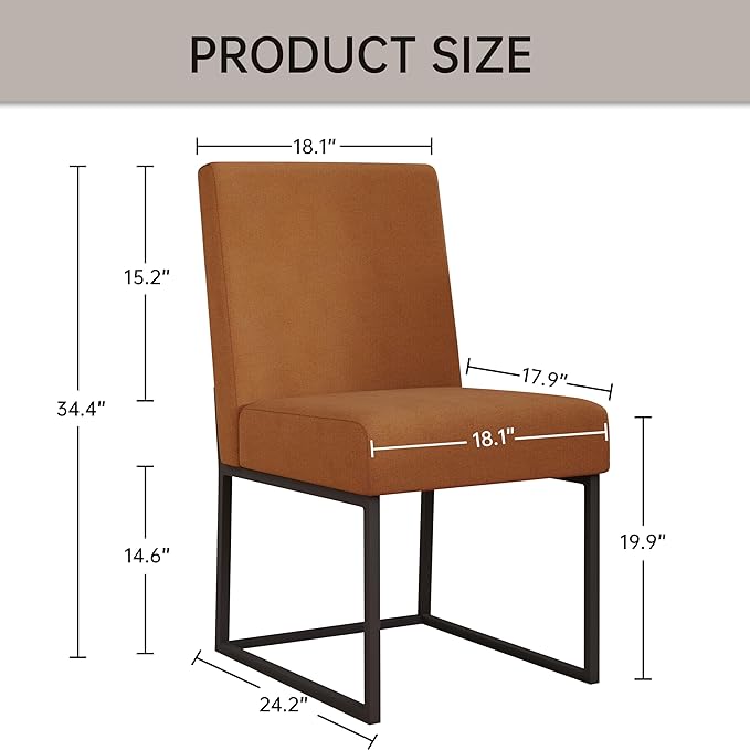 VKNOW Upholstered Dining Chairs Set of 4, Modern Dining Room Chairs, Linen Kitchen Chair Dinner Chair with Black Metal Base for Kitchen Office, Orange-Unstriped