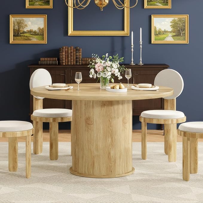 Farini 43" Round Dining Table for 4-6,Modern Kitchen Room Table with Wood Top & Sturdy Metal Base,Natural