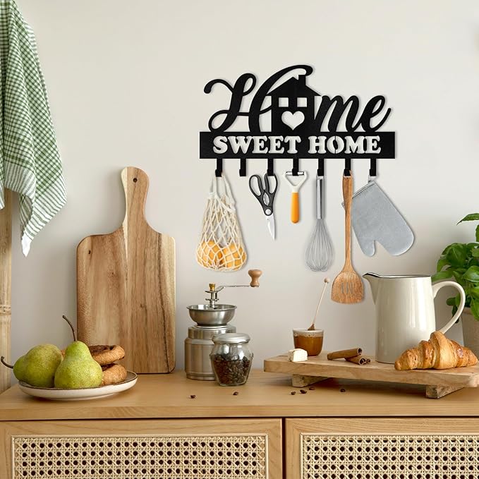 Personalized Key Holder Wall Mount, Custom Family Name Key Holder for Wall, Key Rack Coat Hooks, Home Sweet Home Wall Metal Decor for Living Room Entryway Bathroom Kitchen, Housewarming Gifts Color01