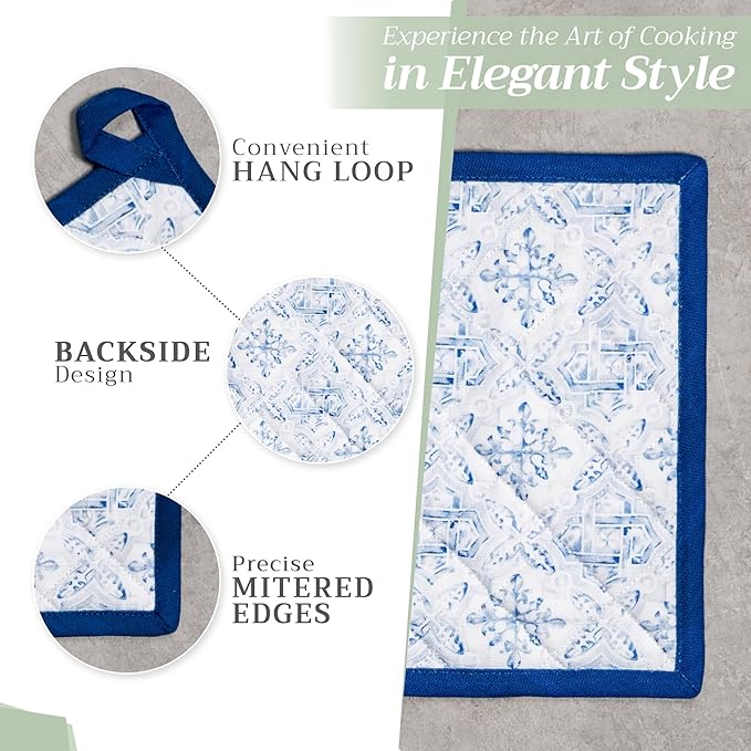 Maison d' Hermine Pot Holders Set 100% Cotton Heat Resistant Potholders 8" x 8" Hot Pads with Loop BBQ, Cooking, Baking, Grilling, Kitchen, Handling Hot Pans Spring/Summer (Pack of 2, Citrus)