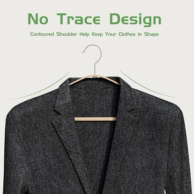 Bamboo Hangers 20 Pack - Durable & Slim Coat Hanger - Suit Hangers with 360-Degree Rotatable Hook, Suit Hangers for Clothes, Jacket, Shirt, Tank Top, Pant (Natural-1, 20)