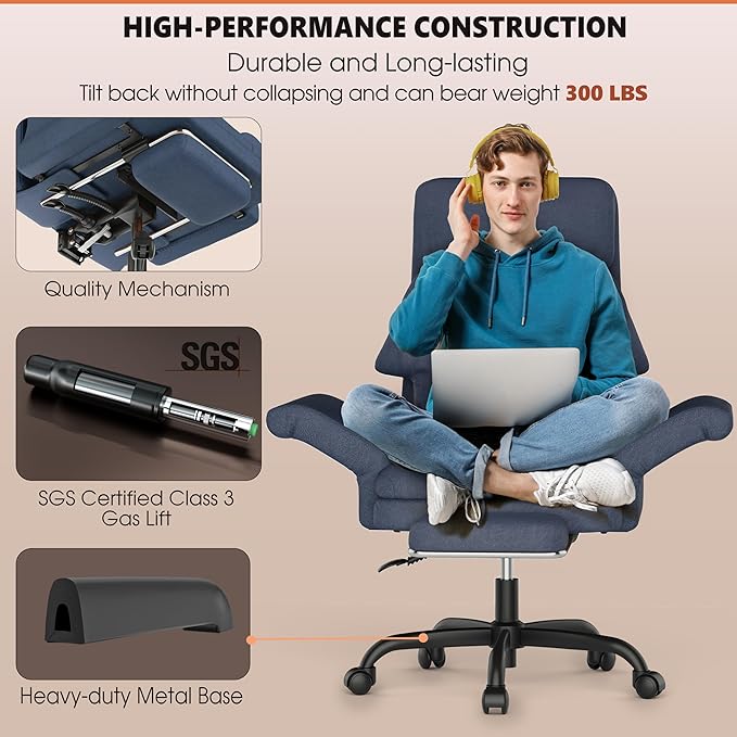 ELABEST C39 Cross Legged Office Chair with Footrest & Convertible Armrests-Pet-Friendly Criss Cross Home Desk Chair, Ergonomic Big and Tall Executive Chair with Lumbar Pillow