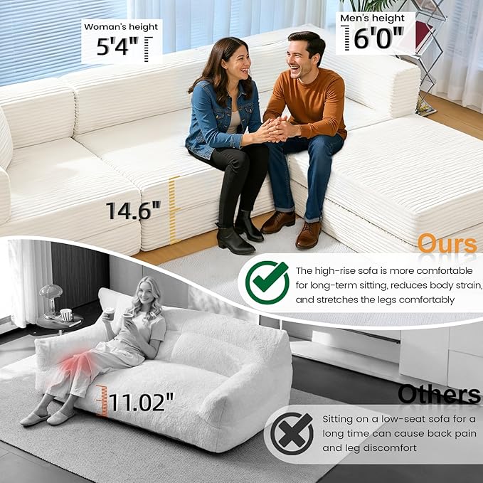 Folding Sofa Bed Convertable Corduroy Couch King Size Floor Sleeper 4-in-1 DIY Combination Modular Sofa Fold Out Futon Lounge Comfy Foldable Lazy cama for Living Room (Off-White)