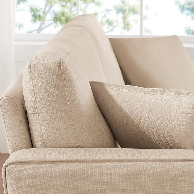 VANOMi Loveseat Couches for Living Room, Modern Sofas & Couches with Cushion & 2 Pillow, Comfy Linen Loveseat Sofa for Small Space, Office, Apartment, Beige