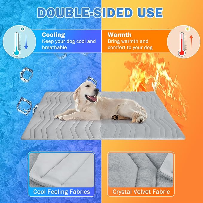 SCENEREAL Dog Cooling Mat Extra Large, 59"x40" Reversible Self-Cooling Pad (Cool & Warm), Thicken Pet Ice Cool Bed Mat use in Kennel Crate Sofa Floor Car Seat, Machine Washable, Non-Gel