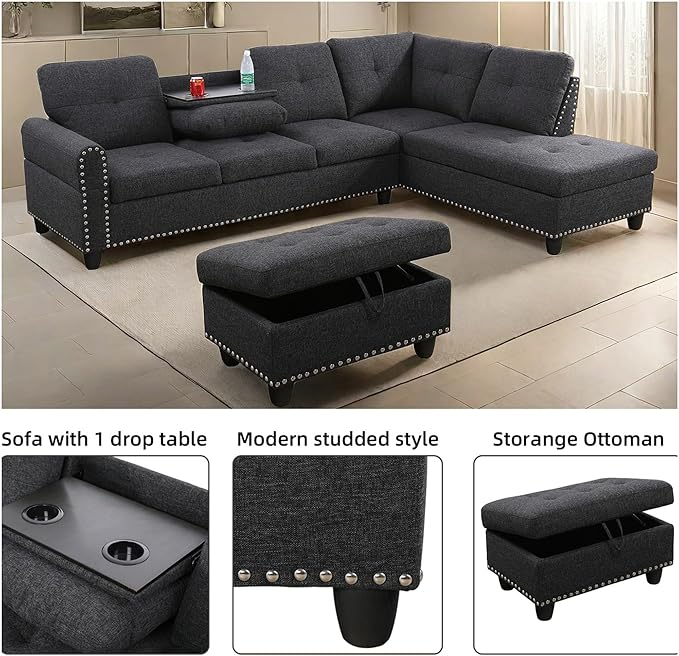 108-Inch Modular L-Shaped Sectional Sofa with Deep Seat, Modern L Shaped Cloud Couch with Chaise, Upholstered Couches for Living Room, Bedroom, Office, No Assembly Require (Dark Gray)