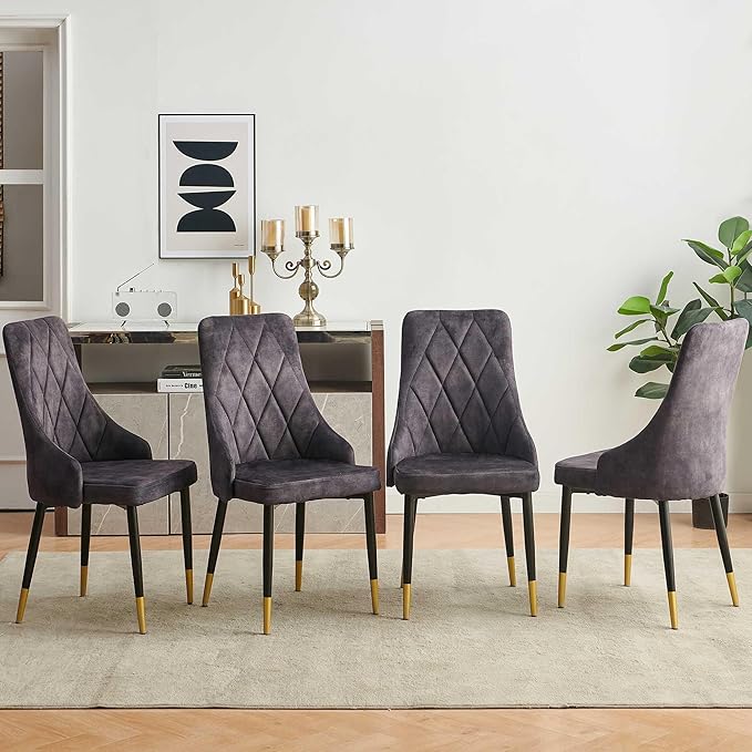 NORDICANA Upholstered Velvet Dining Chair Set of 4, Smoky Gray Armless Side Chair with Metal Legs for Home Kitchen