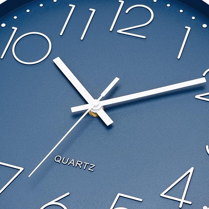 Foxtop Modern Wall Clock Silent Non Ticking Battery Operated Quartz Round Wall Clock Decor for Bedroom Kitchen Home Office School (12 Inch, Cerulean)