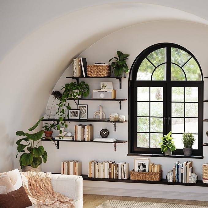 DINZI LVJ Long Wall Shelves, 55.1" Large Floating Shelves Set of 2, Farmhouse Display Shelf Wall Mounted with Heavy Duty Brackets, Easy Assembly for Kitchen, Bathroom, Bedroom, Balcony, Espresso