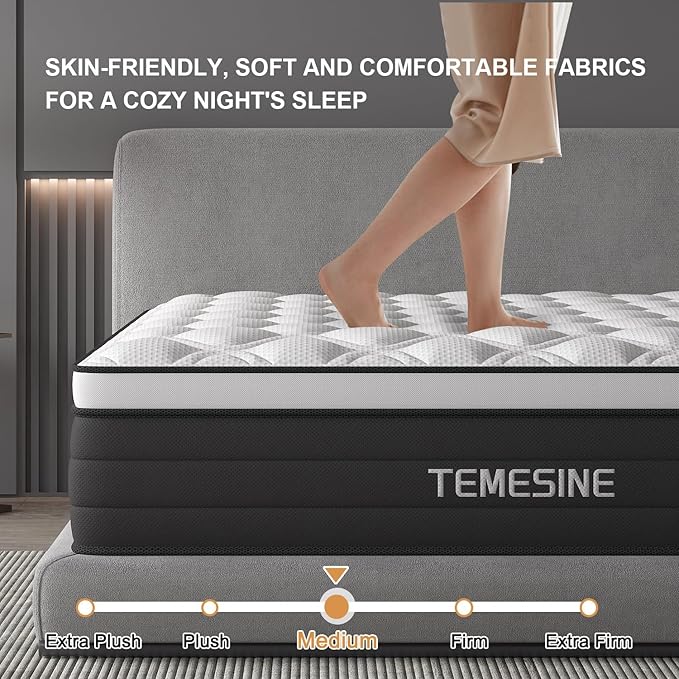 Twin Mattress, 14 Inch Hybrid Mattress in a Box with Individual Pocket Spring, Gel Memory Foam and Euro Top, Medium Firm Feel with Motion Isolation, Pressure Relief, Edge Support, Twin Size Black