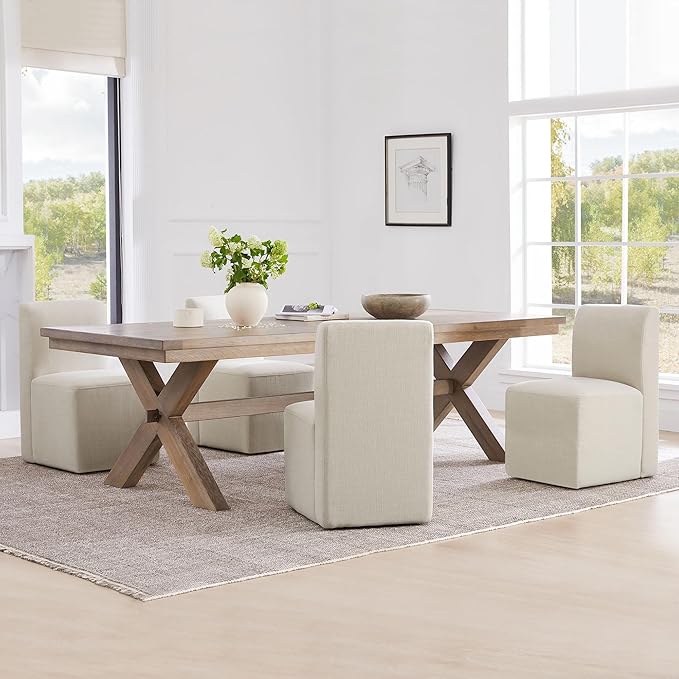 CHITA Dining Chairs with Casters Set of 4, FSC Certified Upholstered Armless Modern Rolling Dining Chairs with Rollers for Bedroom Reading Room Living Room, Linen