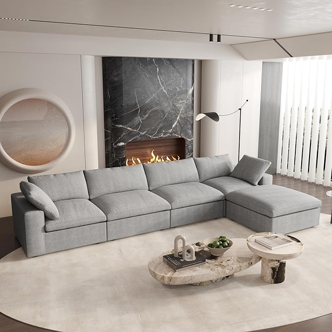 Cloud Couch Modular Sectional Sofa,160.6" L Shaped Convertible Sectional Sofas with Storage Ottoman for Living Room,Minimalist Deep 5 Seater, Covers Washable&Replaceable(Grey)