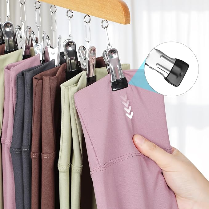 TOPIA HANGER 2 Pack Bra Hanger with Leggings Organizer, 2-in-1 Space Saving Hangers Neatly Store Max 20 Bras and 10 Leggings, Pants Jeans Shorts Skirt Tank Top Hanger for Closet Women Natural CT76N