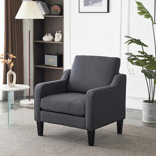 VINGLI Mid-Century Modern Accent Chair, Dark Grey Linen Upholstered, Comfortable & Supportive, 380lbs Weight Limit, Perfect for Living Room, Bedroom, Office
