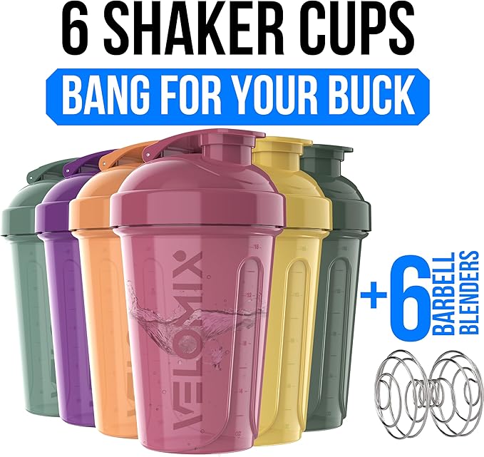 VELOMIX -6 PACK- 20 OZ Protein Shaker Bottles for Protein Mixes, Shaker Cups for Protein Shakes, Small Shaker Bottle Pack, Shaker Cup, Shakers for protein Shakes (Nature Tones - 6 Pack)