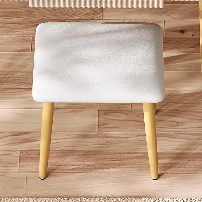 Casaphoria Vanity Desk with LED Mirror Lights, 4 Drawers & Jewelry Storage, Yellow Brown Makeup Dressing Table with Metal Legs and PU Stool for Bedroom Girls Women