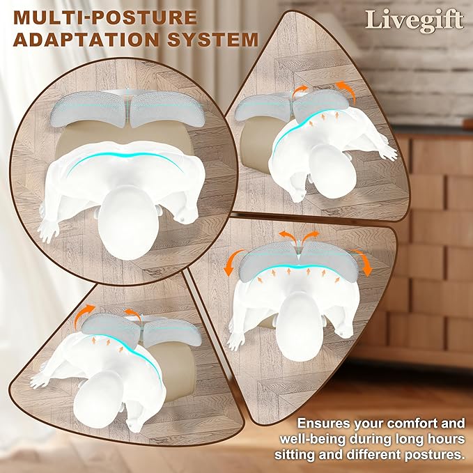 Ergonomic Office Chair Desk Chair Dual-backrest Computer Chair with Flexible Lumbar Support and Adjustable Height, 500lbs Extra Wide Seat with Wheels, for Home & Office Use Grey