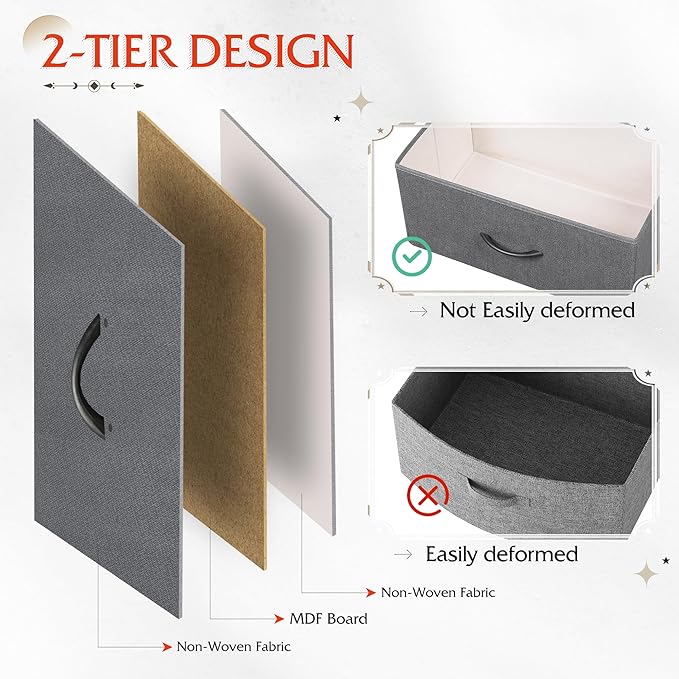 WLIVE Night Stand Set 2, Dresser and Nightstand Sets, Nightstands for Bedroom with 2 Fabric Drawer, End Tables Bedroom Furniture Set, Closet, College Dorm, Dark Grey, Size L