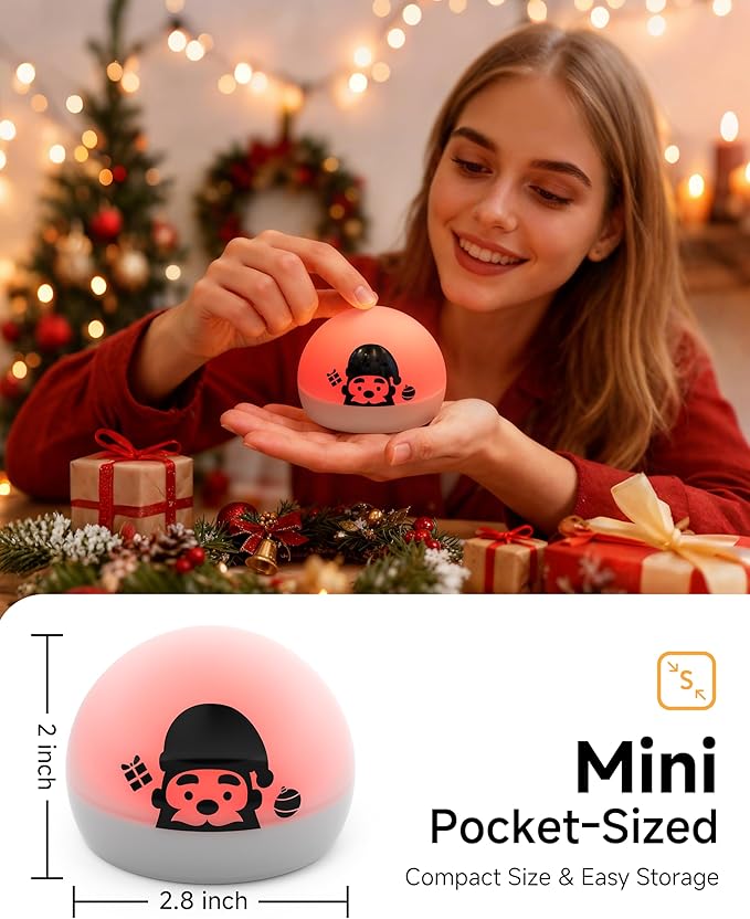 ZEEHOO Rechargeable Night Light, Portable Wireless Charging Egg Lamp, 2000mAh, Dimmable LED Night Light (8 Colors, 4 Modes), Mini Santa Light for Kids, Toddler, Gift,Christmas Decorations,