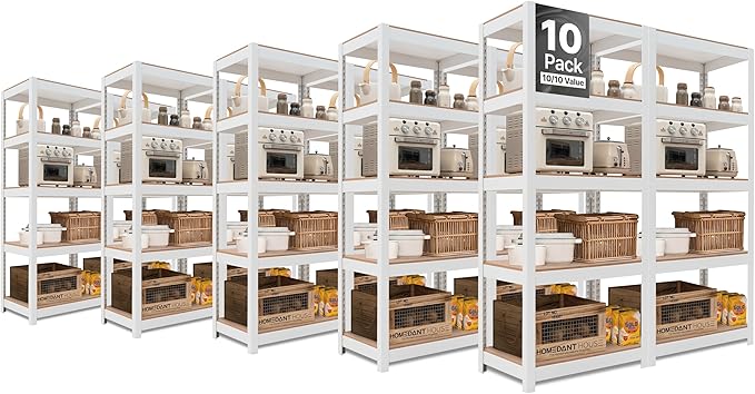 HOMEDANT House 5 Tier Laminated Metal Shelving Unit Adjustable Storage Utility Rack Heavy Duty Shelves Organization Multipurpose Shelf Kitchen Garage Pantry Closet (10, (S) 24.4" W, White)