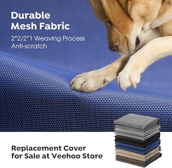 Veehoo Outdoor Elevated Dog Cot Bed, Cooling Raised Pet Bed for Small Dogs, Washable Breathable Mesh Hammock Bed with No-Slip Feet, Indestructible Ground Off Training Platform Cot-22"x17" Blue