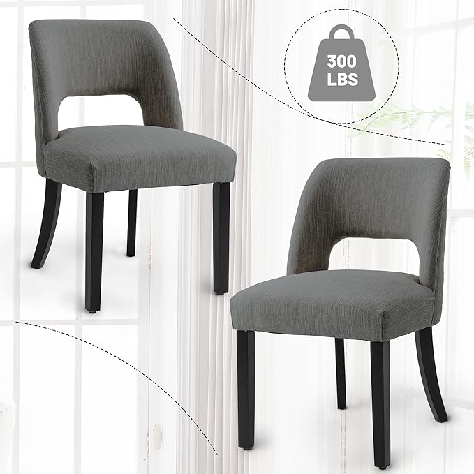 VKNOW Wooden Dining Chairs Set of 4, Modern Fabric Upholstered Dining Room Chair Kitchen Chairs, Farmhouse Dinner Chair for Kitchen Dining Room, Dark Grey-Black Legs