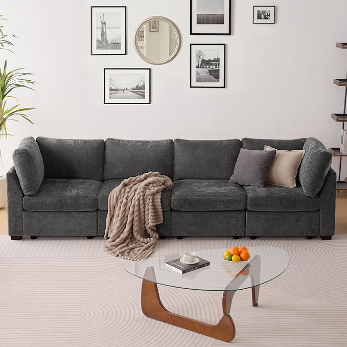 TEKAMON 123" Modular Sectional Sofa,Extra Large Comfy Cloud 4-Seat Deep Seat, Reversible Chaise Modular Sectional Couches for Living Room and Apartmenr,Grey