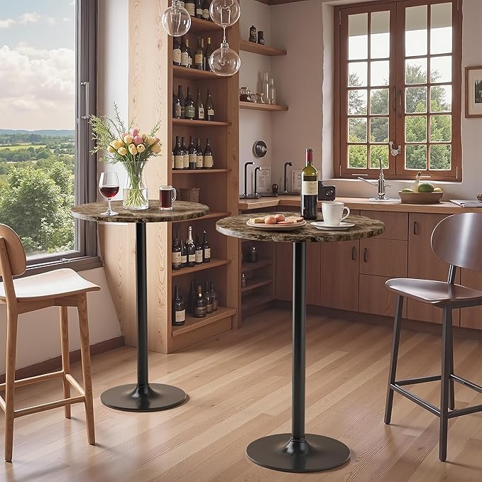 Homall Round Dining Table Bistro Pub 23.8 x 39.5 Inches Bar Table for Kitchen, Dining Room (1, Marble-Black)