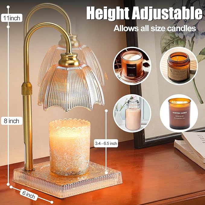 Candle Warmer Lamp with Timer - Electric Wax Melt Warmer with Adjustable Height and Dimmer for Scented Candle Wax, Homer Décor and House Warming Birthday Gifts for Women Mom