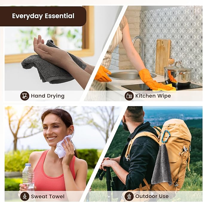 SEMAXE 100% Cotton Washcloths for Bathroom - 24 Pack, Quick-Dry Face Towels with Hanging Loop, Highly Absorbent and Soft, 13x13 Inch, Green