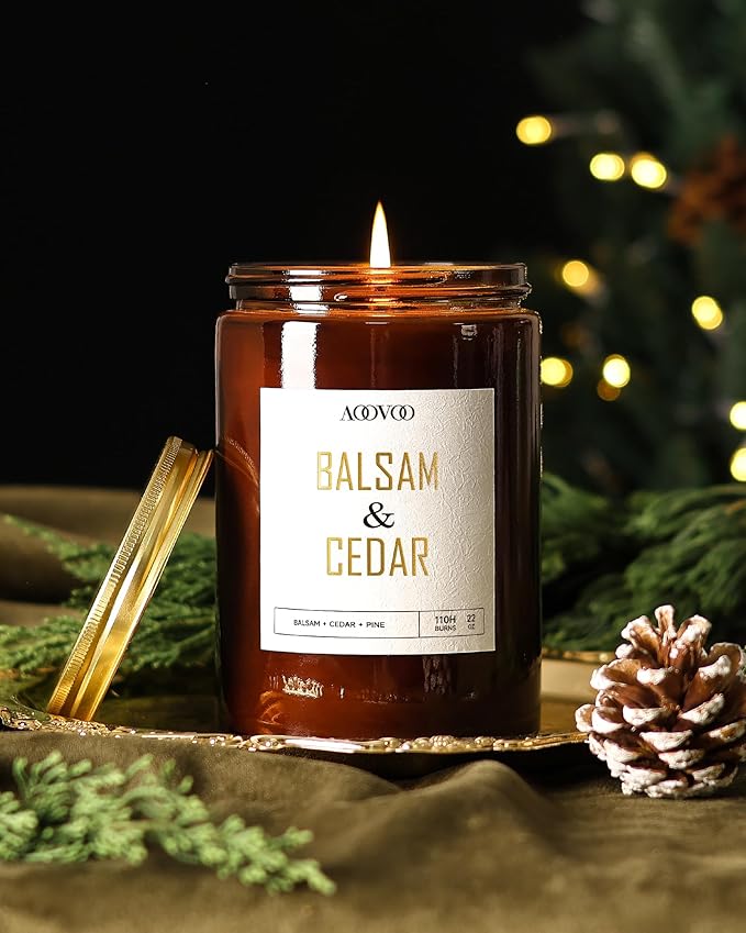 AOOVOO Balsam Cedar Candle - Large Pine Scented Soy Wax Aromatherapy Candles, 22oz
