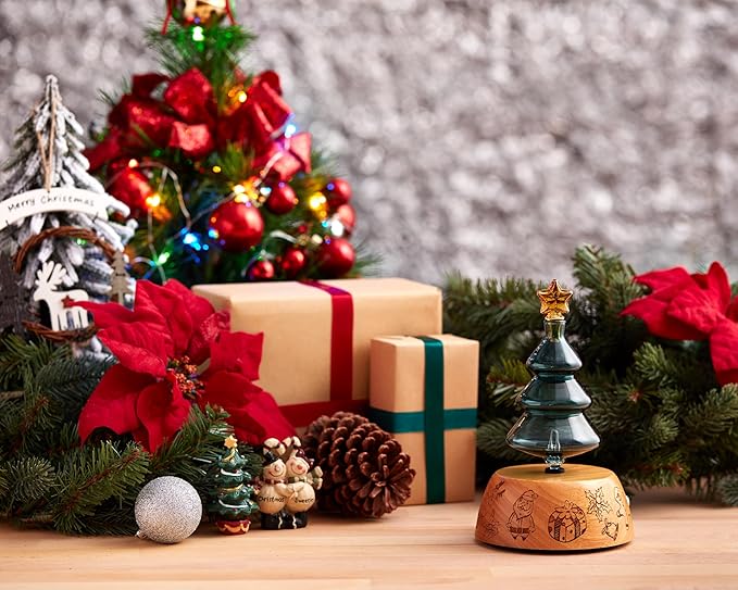 Christmas Tree Aromatherapy Diffuser for Essential Oil, Waterless Glass Nebulizer w/ Auto-Off Switch, Best Christmas Gifts & Decoration Ideas for Women, Friends, Family