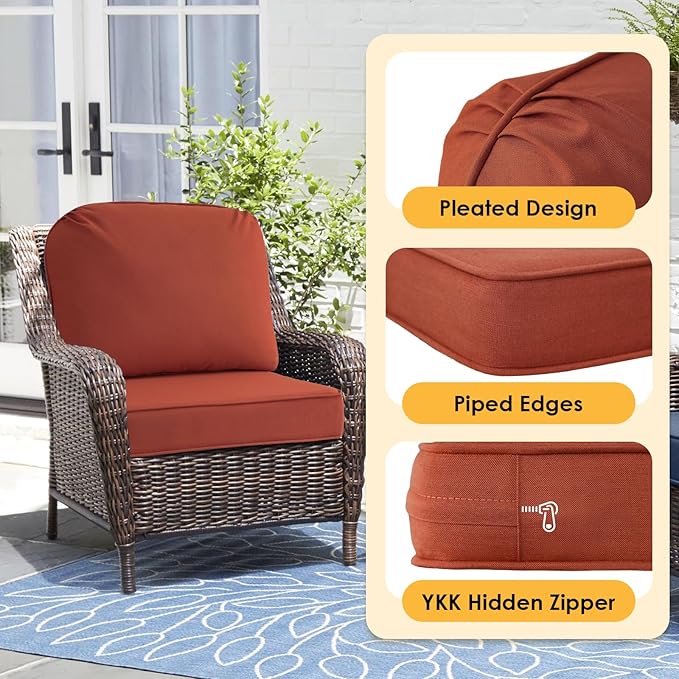 Outdoor Sunbrella Cushions for Patio Furniture Set of 2, 24"x24" Water Repellent Chair Cushions Removable Seat Bottom & Back Cushion Covers for Chair, Sofa, Couch, Spectrum Grenadine