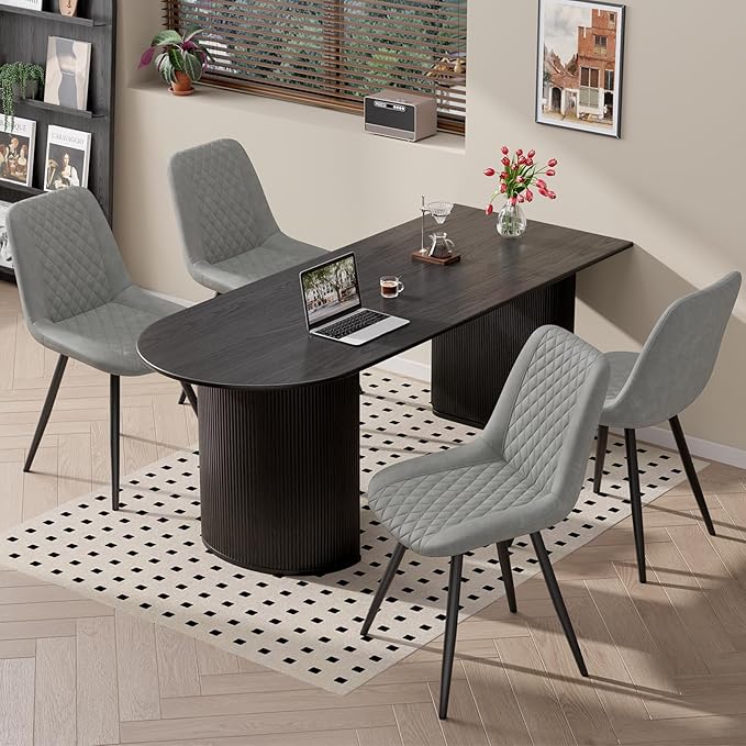 Modern Dining Chairs Set of 4, Quality Faux Leather Upholstered Dining Chairs with Metal Legs, Dinner Chairs for Dinning Room Kitchen, Grey