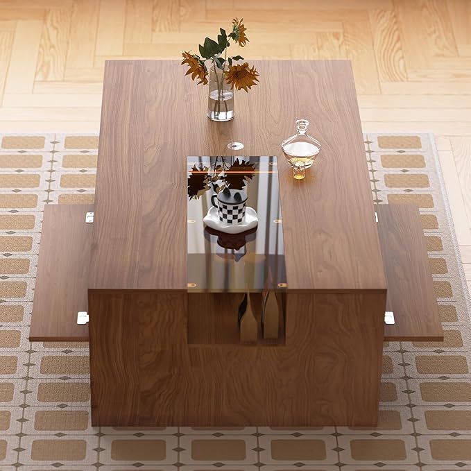 Coffee Table with LED Lights, 51" Modern Rectangular Living Room Center Table with Storage Shelves & Hidden Compartment, Stylish Tea Table for Apartment, Home, Office