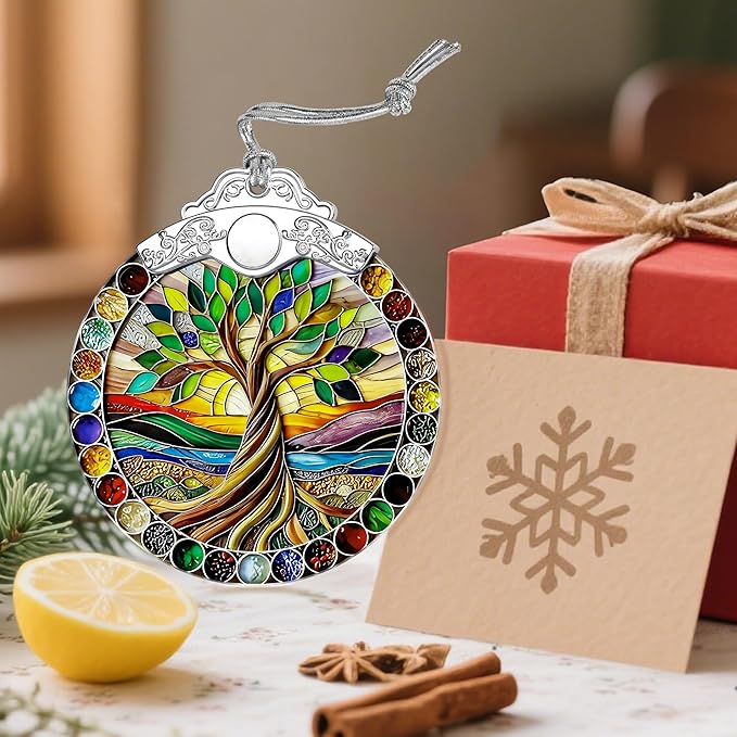 Stained Glass Ornament, Tree of Life Christmas Ornaments, Christmas Tree Ornaments, Holiday Ornament & Festive Home Decor, Exquisite Party Gifts for Nature Lovers & Tree of Life Gifts