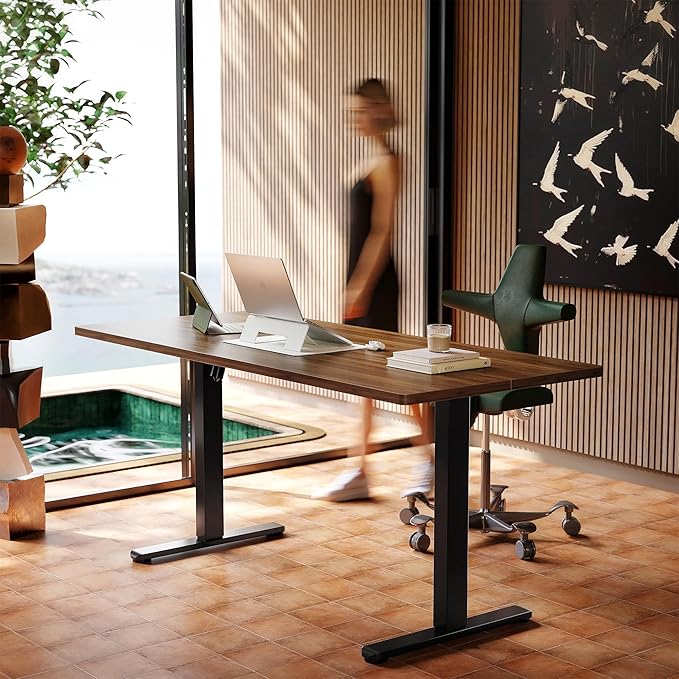 HUANUO 71 x 30 inch Electric Standing Desk Adjustable Height, 4 Memory Height Settings, Sit Stand Up Desk for Home Office & Computer Workstation, Black Walnut