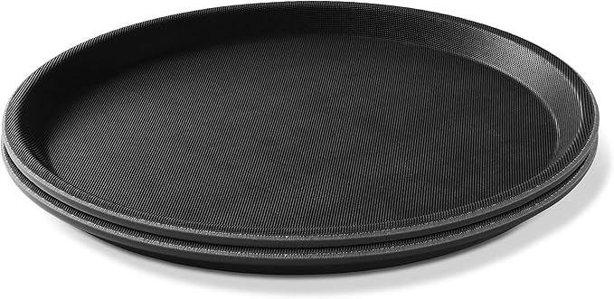 Jubilee 11" Round Restaurant Serving Trays (Set of 2), Black - NSF Certified Non-Slip Food Service Tray