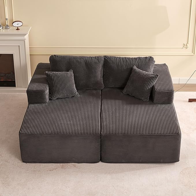 Chaise Lounge Chair, Boneless Couch for Living Room and Bedroom, Sleeper Couches Reading Chairs, Corduroy, Grey