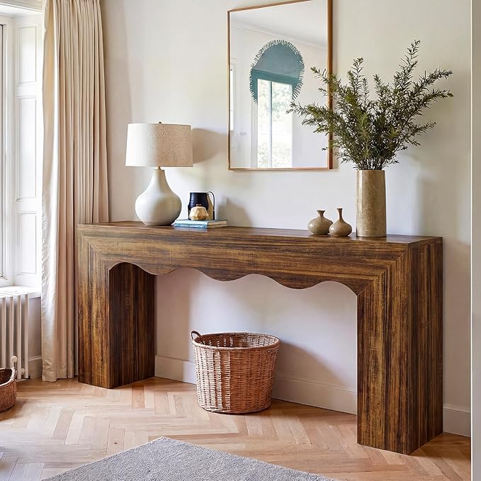 Tribesigns 63" Farmhouse Console Table, Wooden Couch Table Behind Sofa with Storage, Long Entryway Sofa Station, Narrow Console Stand with Base, Hallway Stand for Entryway, Living Room (1, Dark Brown)