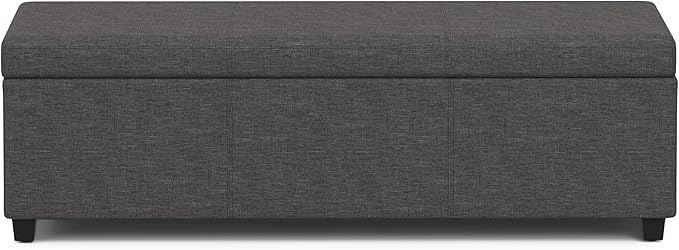SIMPLIHOME Avalon 54 inch Wide Contemporary Rectangle Extra Large Storage Ottoman Bench in Slate Grey Polyester linen fabric, Assembled, For the Living Room, Entryway and Family Room
