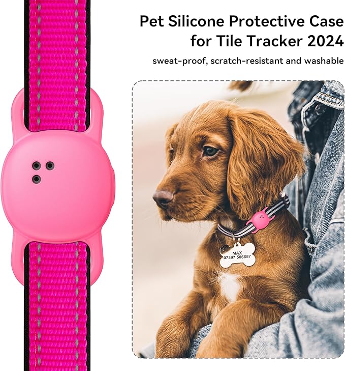 DDJ for Tile Life360 Sticker (2024) Tracker Cat Collar Case, 2-Pack Silicone Anti-Lost Protective Cover Tile Tracker Holder for Dog & Pet Collars, Durable, Easy Installation, Lightweight, Neon Pink