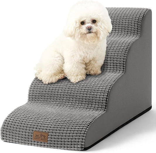 Dog Stairs for Small Dogs 19.7" H, Curved Dog Step for Puppy, Older or Cat, Medium Pet Ramp for Sofa, Couch or Bed, Ladder with High Density Foam, 15.7x28.3x19.7 inch, 4 Step, Dark Grey